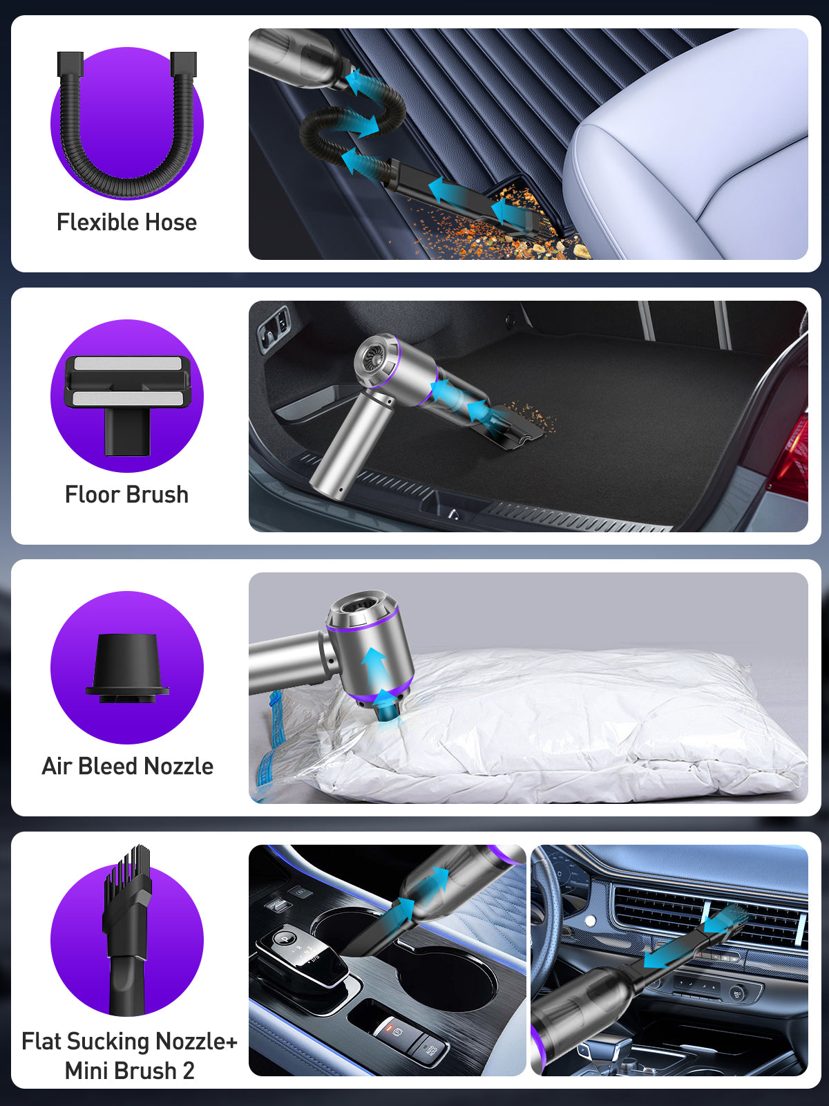 Vacuum/Air Duster 80,000RPM Super Power Mini Car Vacuum Cleaner 4-in-1 air Blower Gun Air Duster & Air Blower & Pump Hand Electric air Duster Handheld dust Blower Blower Cordless (Purple)